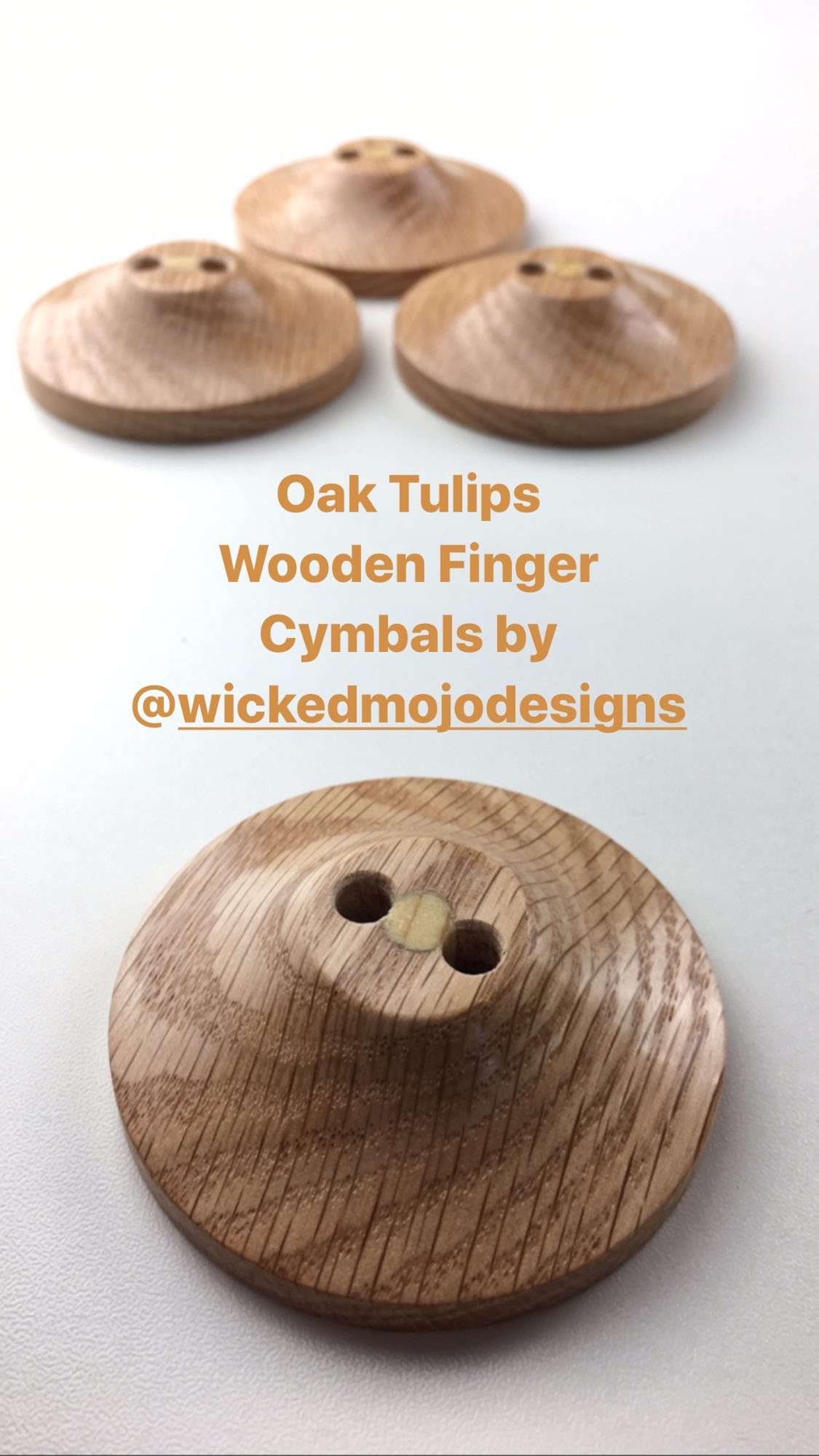 Oak TulipShaped Wooden Finger Cymbals Studio Davina — Studio Davina